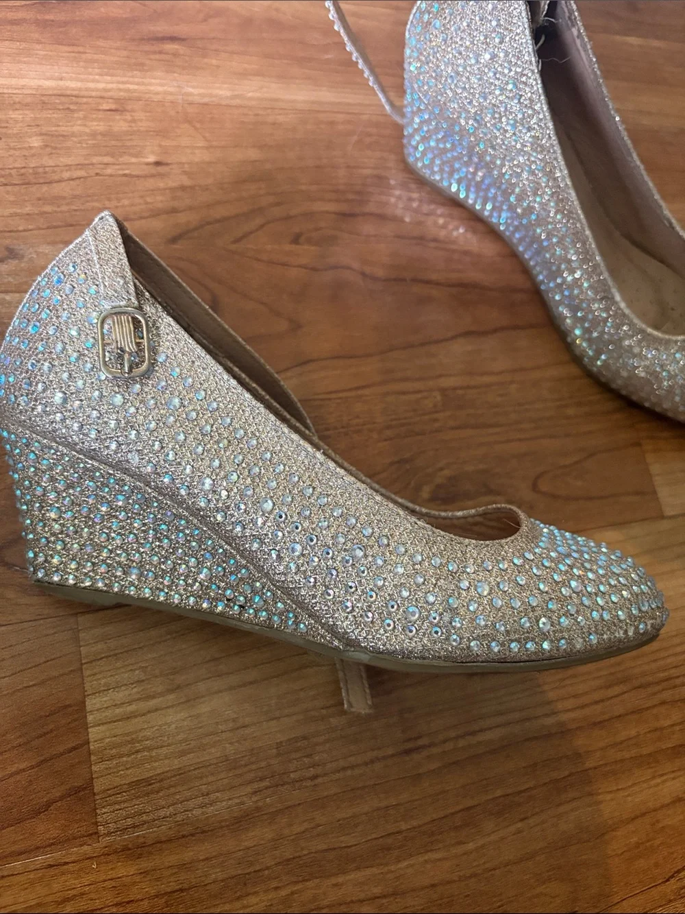 Girls' Glitter Rhinestone Slingback Flats in Champagne
